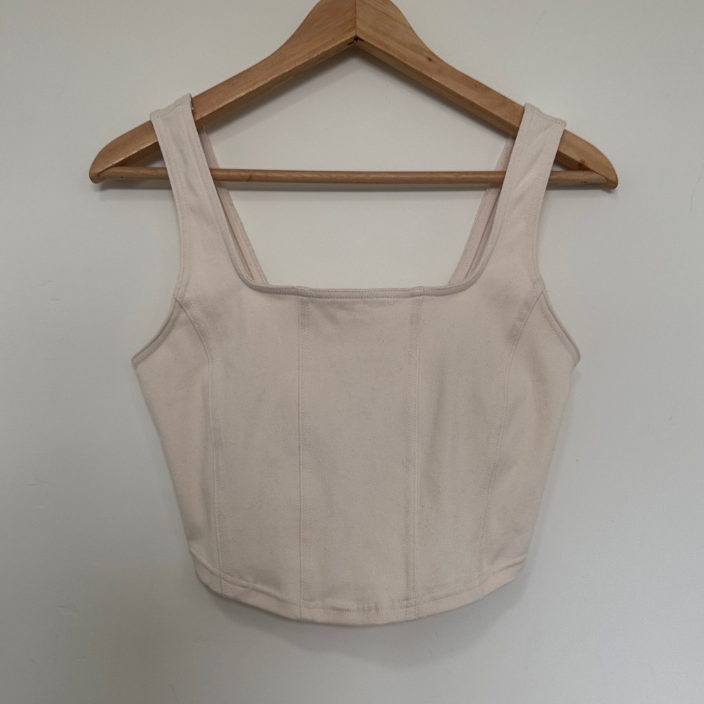 Women's Square Neck Crop Tank Top - Cream